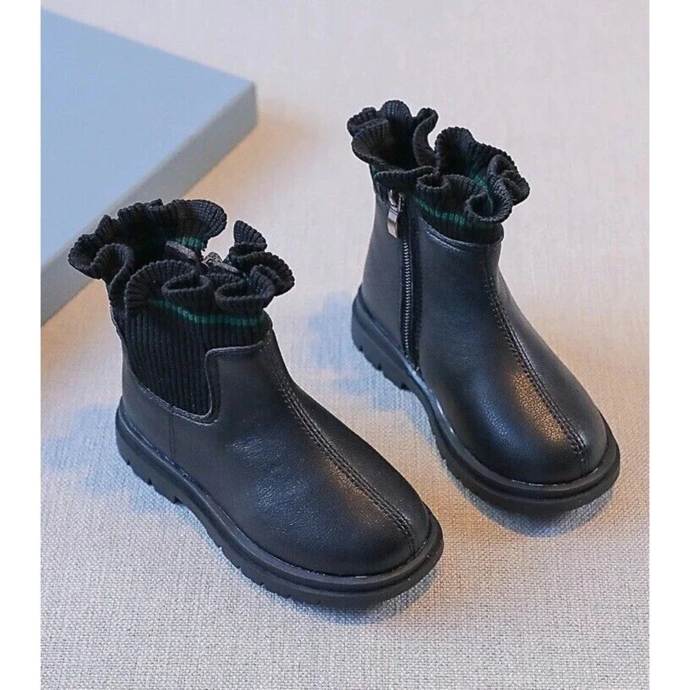 Big Girls Ankle Booties Black Chelsea Boots Size EU 36 US 6 Casual Warm Side Zip
